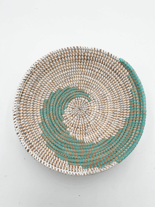 Handwoven African Tabletop Bowl 4x12 Green and white bowl basket - Image 2