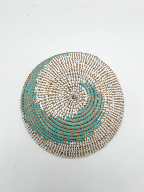 Handwoven African Tabletop Bowl 4x12 Green and white bowl basket - Image 3