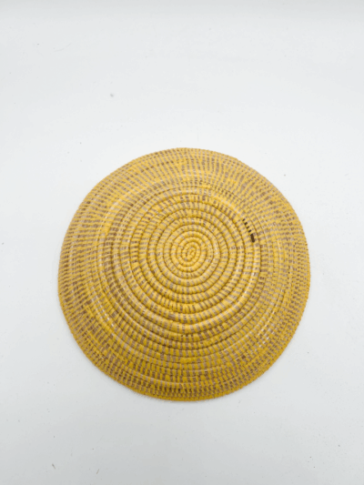 Handwoven African Tabletop Bowl 4x12 - Solid Yellow - Image 3
