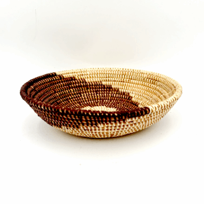Handwoven African Tabletop Bowl - 4x12 Beige/Brown Spiral