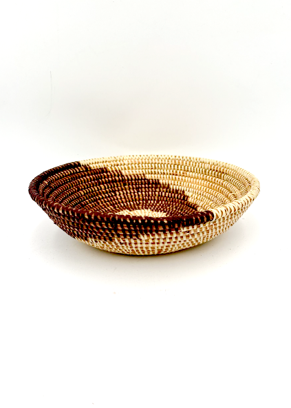 Handwoven African Tabletop Bowl - 4x12 Beige/Brown Spiral
