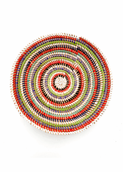 Handwoven African Tabletop Bowl - 4x12 Blue/White/Orange/Green/Black/Yellow Stripes - Image 2