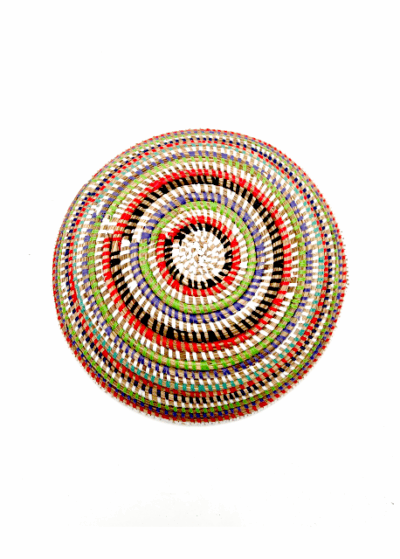 Handwoven African Tabletop Bowl - 4x12 Blue/White/Orange/Green/Black/Yellow Stripes - Image 3