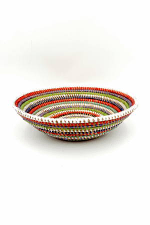 Handwoven African Tabletop Bowl - 4x12 Blue/White/Orange/Green/Black/Yellow Stripes