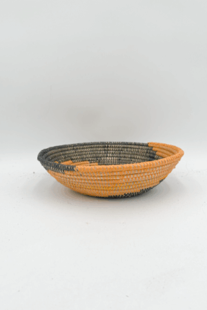 Handwoven African Tabletop Bowl 4x12 - Black Yellow Spiral