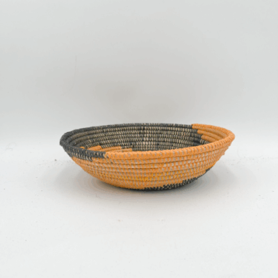 Handwoven African Tabletop Bowl 4x12 - Black Yellow Spiral
