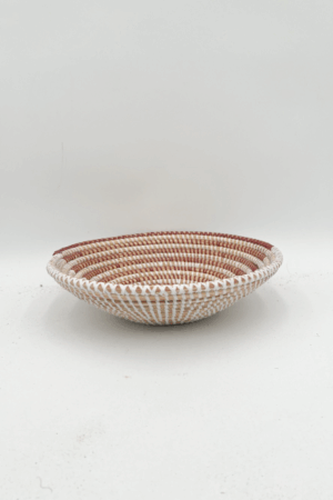 Handwoven African Tabletop Bowl 4x12  - Brown White Stripe