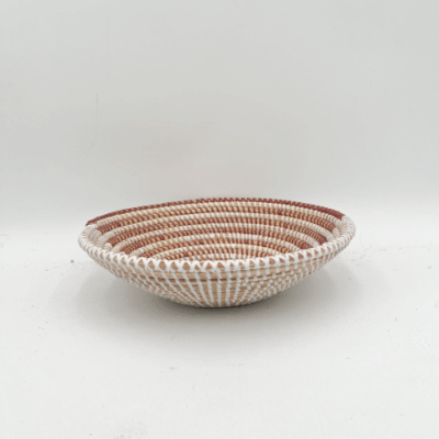 Handwoven African Tabletop Bowl 4x12  - Brown White Stripe