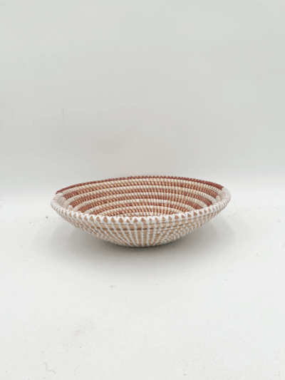 Handwoven African Tabletop Bowl 4x12  - Brown White Stripe