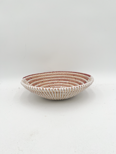 Handwoven African Tabletop Bowl 4x12  - Brown White Stripe