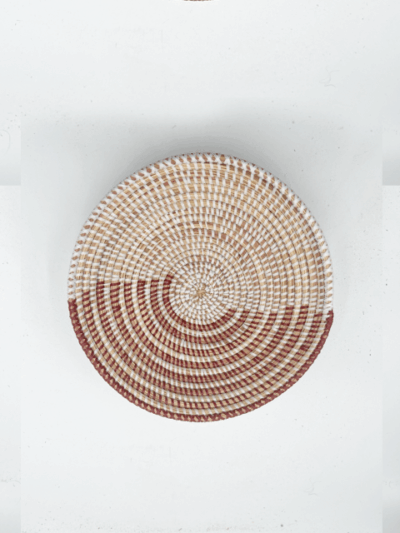 Handwoven African Tabletop Bowl 4x12  - Brown White Stripe - Image 2