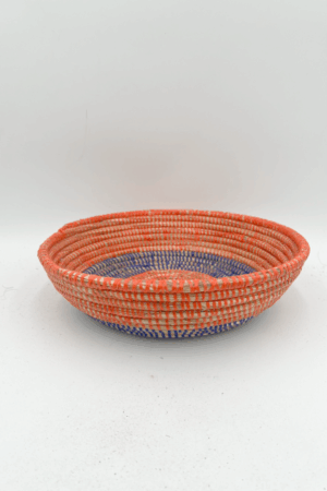Handwoven African Tabletop Bowl 4x12  - Orange Blue Stripe
