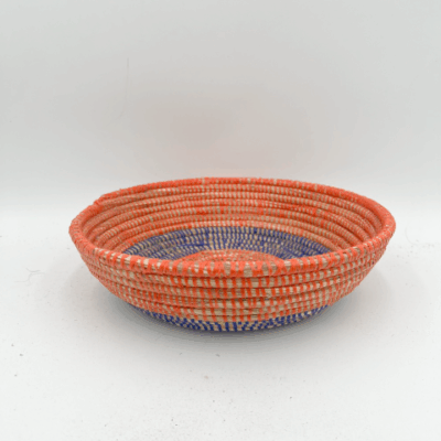 Handwoven African Tabletop Bowl 4x12  - Orange Blue Stripe