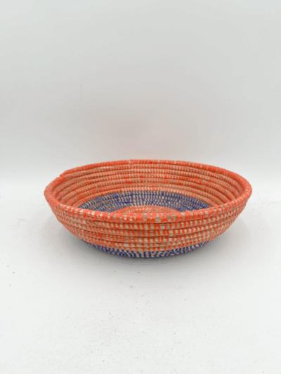Handwoven African Tabletop Bowl 4x12  - Orange Blue Stripe