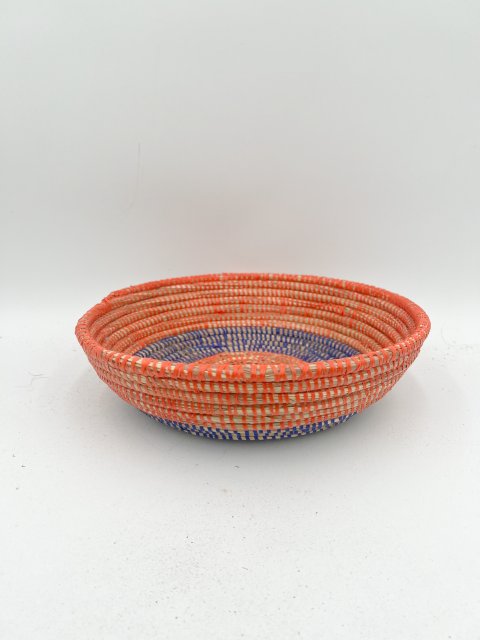 Handwoven African Tabletop Bowl 4x12  - Orange Blue Stripe