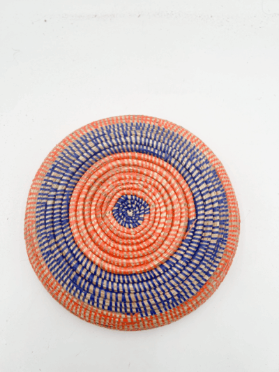 Handwoven African Tabletop Bowl 4x12  - Orange Blue Stripe - Image 3