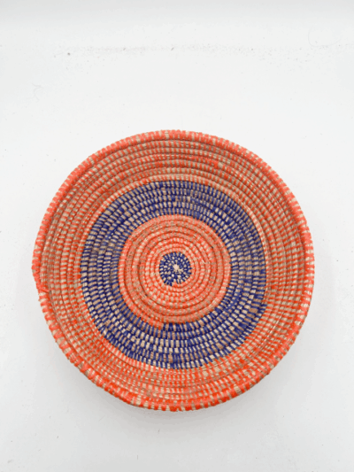 Handwoven African Tabletop Bowl 4x12  - Orange Blue Stripe - Image 2