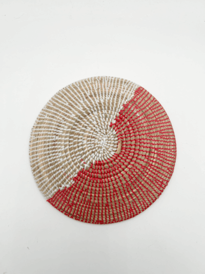 Handwoven African Tabletop Bowl 4x12 - Red White Spiral - Image 3