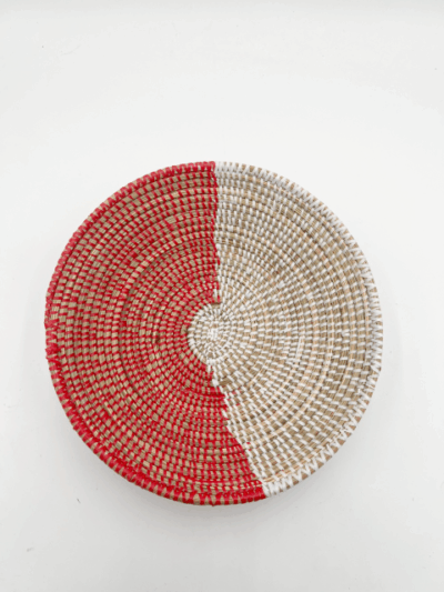 Handwoven African Tabletop Bowl 4x12 - Red White Spiral - Image 2