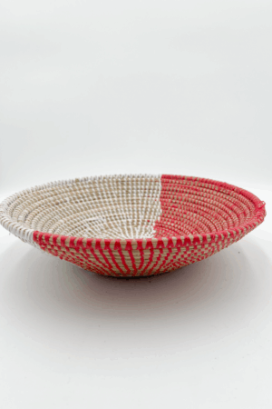 Handwoven African Tabletop Bowl 4x12 - Red White Spiral