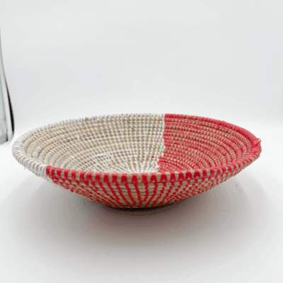 Handwoven African Tabletop Bowl 4x12 - Red White Spiral