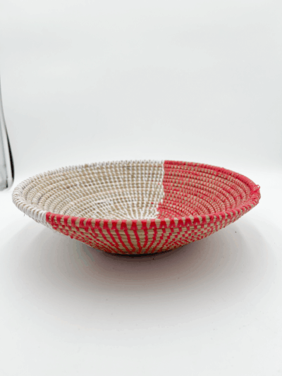 Handwoven African Tabletop Bowl 4x12 - Red White Spiral