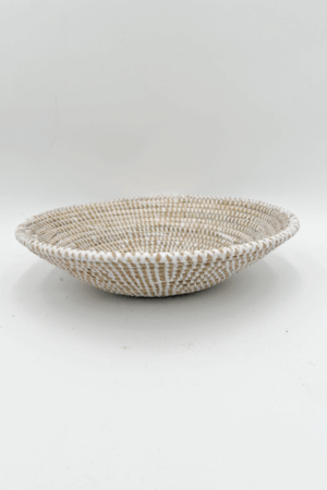 Handwoven African Tabletop Bowl 4x12 - Solid White