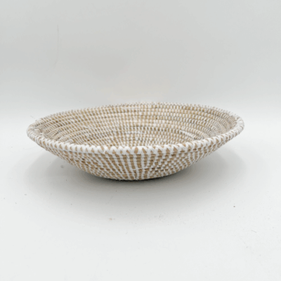 Handwoven African Tabletop Bowl 4x12 - Solid White
