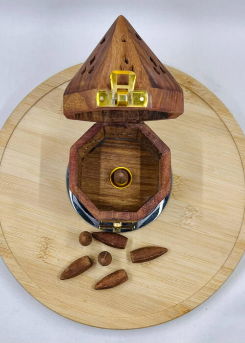 Wooden Octagon Pyramid Cone Burner for Insense - Image 3