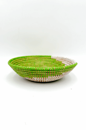 Handwoven African Tabletop Bowl - 4x12 Olive Green/White Spiral