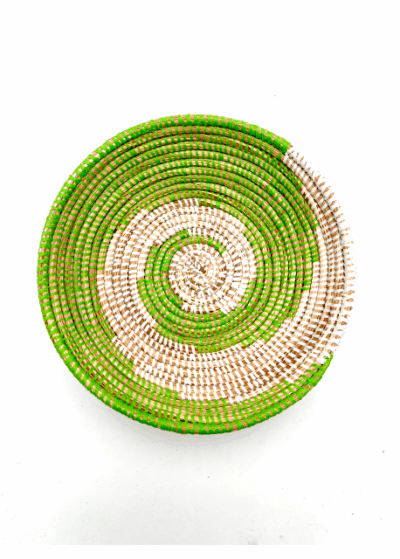 Handwoven African Tabletop Bowl - 4x12 Olive Green/White Spiral - Image 2