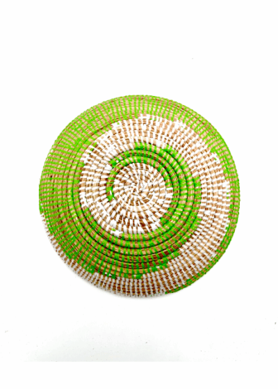 Handwoven African Tabletop Bowl - 4x12 Olive Green/White Spiral - Image 3