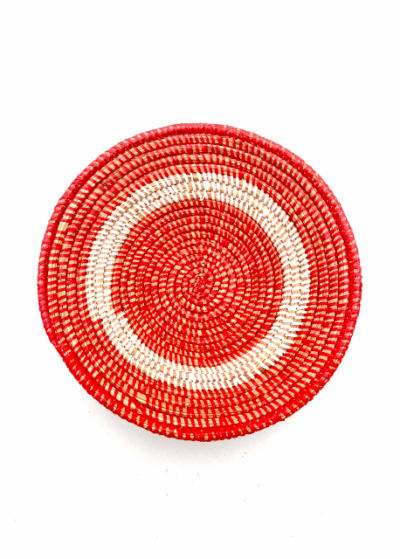 Handwoven African Tabletop Bowl - 4x12 Red/White Half Stripes - Image 2