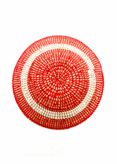 Handwoven African Tabletop Bowl - 4x12 Red/White Half Stripes - Image 3