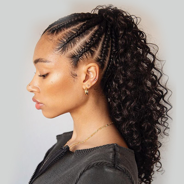 Cornrows in front & Weave in the back $160+ (4hrs & 45min)